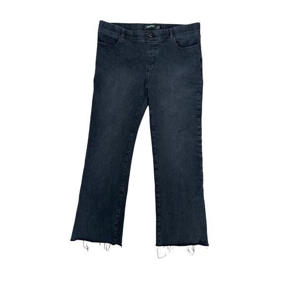 Betabrand Premium Yoga Denim Pull On Flare Bootcut Black Wash Jean Frayed Hem XL - Picture 1 of 10
